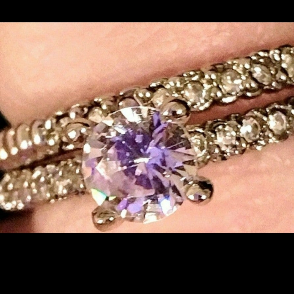 Size 9 - Sterling Silver Plated Bridal Set Wedding Band Engagement Ring